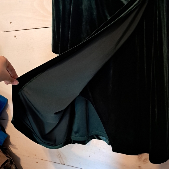 Ralph Lauren Women Dark Fern Green Velvet V Neck Knee Length Dress Size 16W - Picture 6 of 10